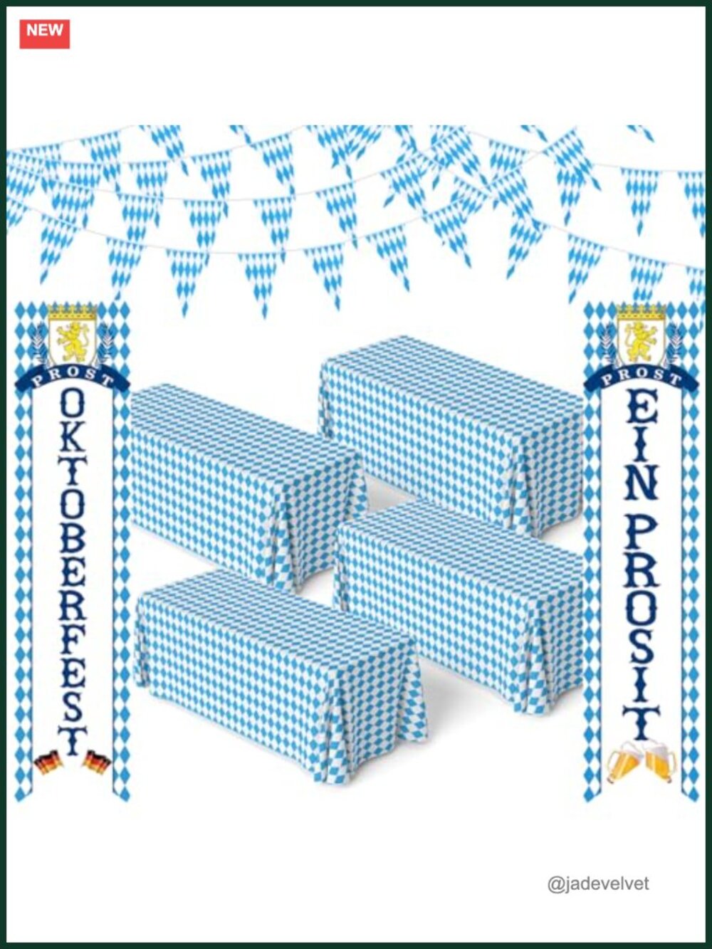 Oktoberfest Decorations Kit - 4 Plastic Tablecloths, 2 Pennant Banners, 2